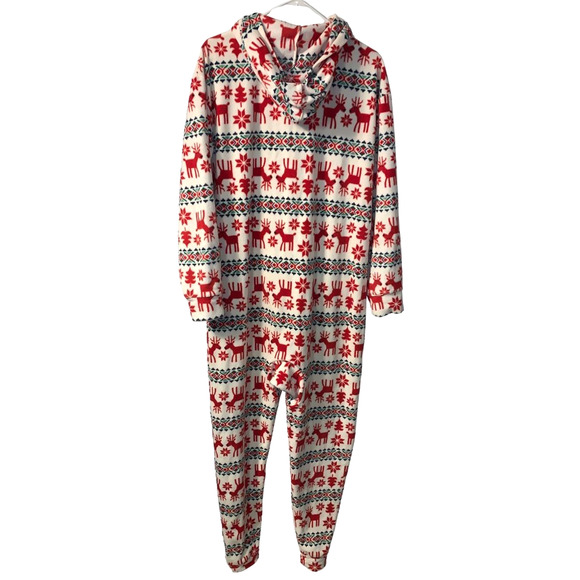 Hanna Andersson Women's Dear Deer Jumpsuit Size S M Marshmallow Fleece Holidays - Picture 2 of 8